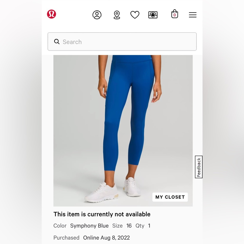 Fast and Free High-Rise Tight 25"
Symphony Blue
Size 16 - Like New